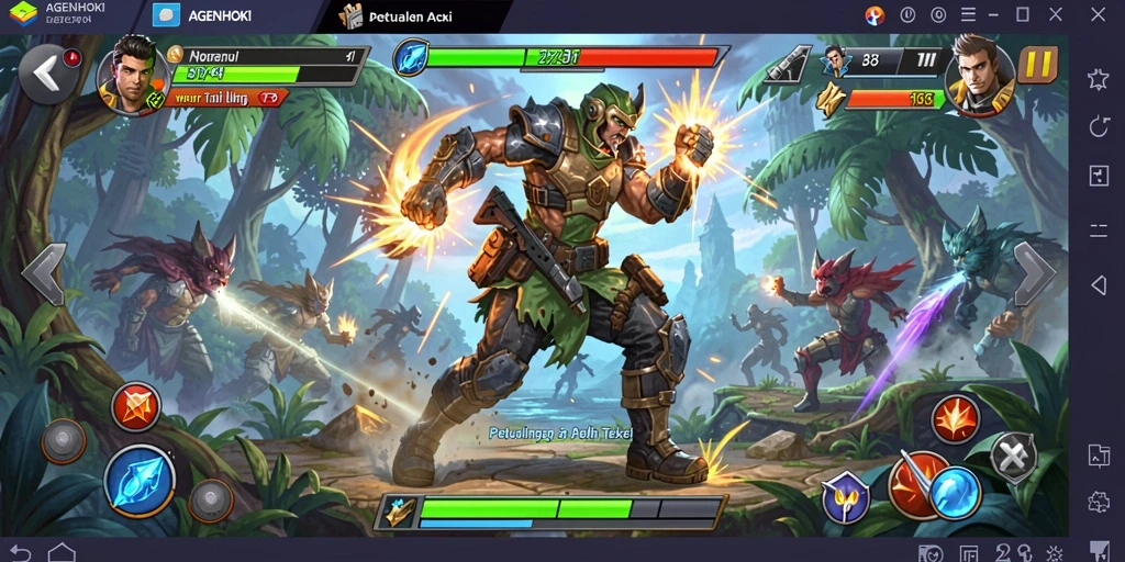 Screenshot gameplay AGENHOKI dengan karakter beraksi dalam pertempuran.
