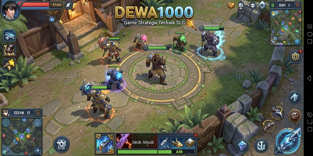 Screenshot DEWA1000 menampilkan pertempuran strategis yang mendebarkan.