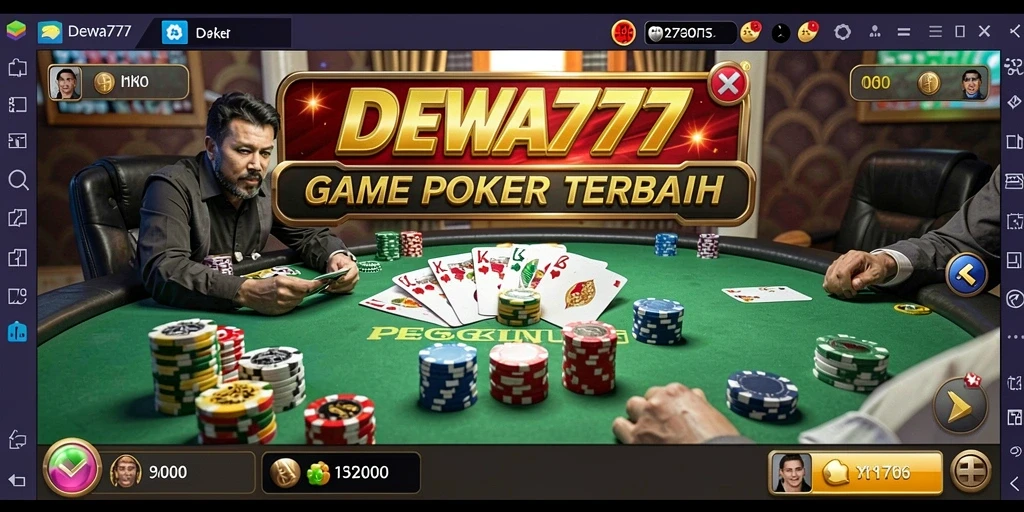 Tampilan gameplay DEWA777 dengan suasana poker yang menegangkan.