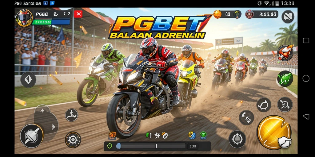 Screenshot dari gameplay PGBET yang menampilkan balapan motor yang mendebarkan.