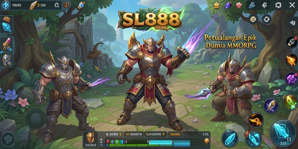 Screenshot gameplay SL888 yang menampilkan pertarungan epik dalam dunia MMORPG.